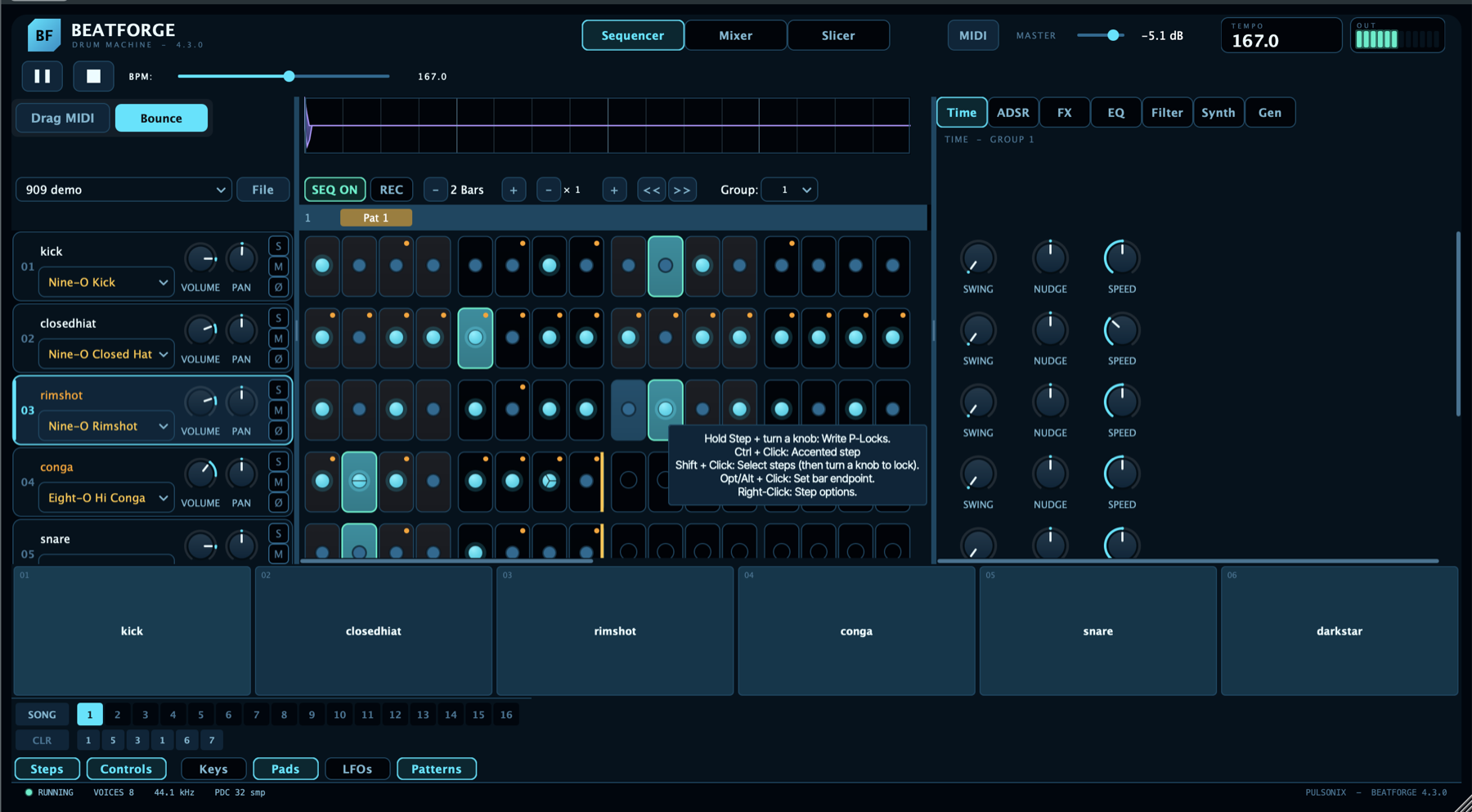 BeatForge pads dock with one large tap pad per track
