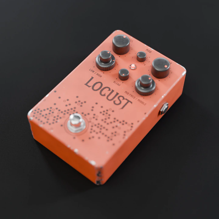 The LOCUST pedal: red, with a dot pattern across the front.